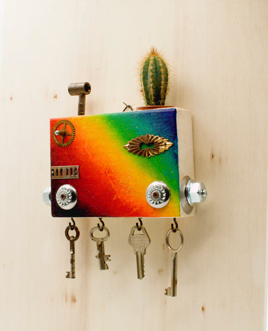 PORTACHIAVI da parete scultura robot fatto a mano