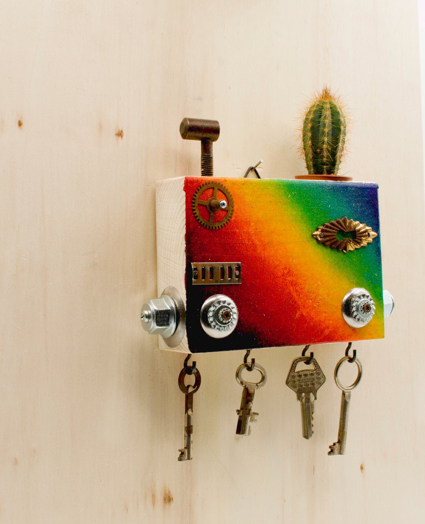 PORTACHIAVI da parete scultura robot fatto a mano