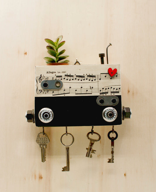 PORTACHIAVI da parete scultura robot fatto a mano