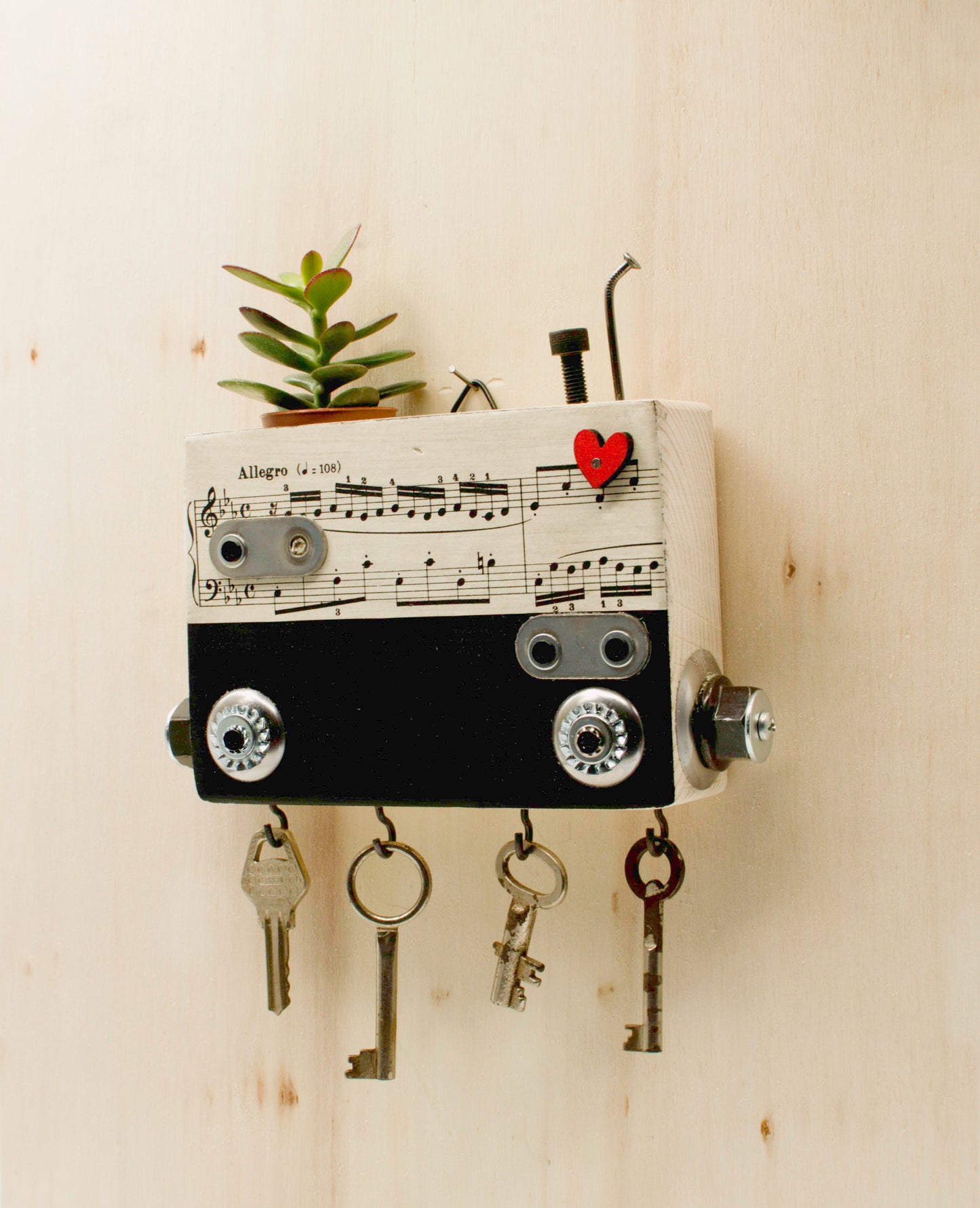 PORTACHIAVI da parete scultura robot fatto a mano