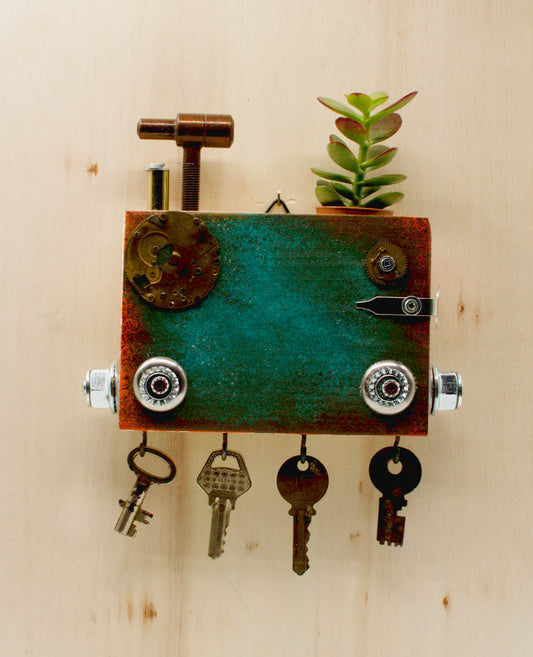 PORTACHIAVI da parete scultura robot fatto a mano